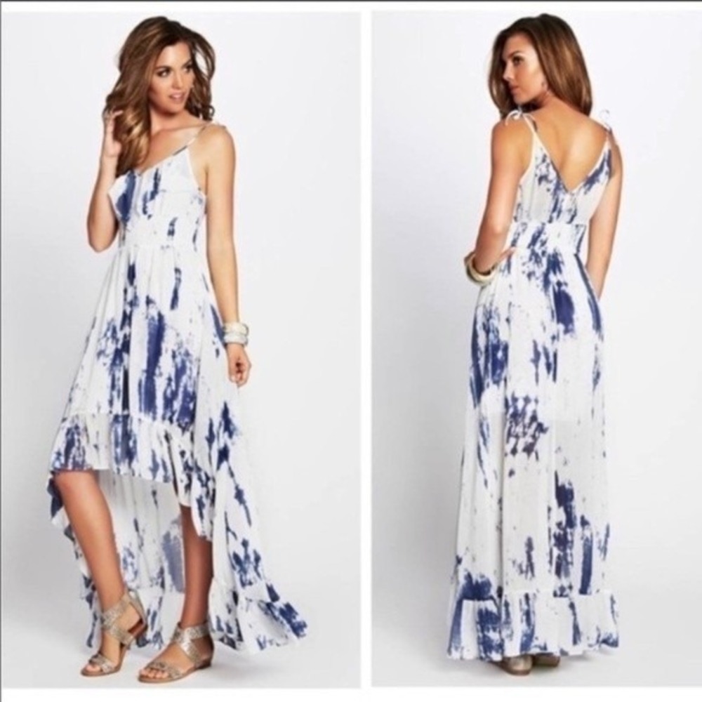 GUESS Flowy Marble Print High Low Dress Women's XS Sleeveless Maxi Hi-Low